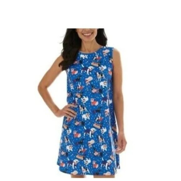 Dress Works Americana 4th of July Dog Print Sleeveless Swing Dress NWT Women L - Picture 1 of 5